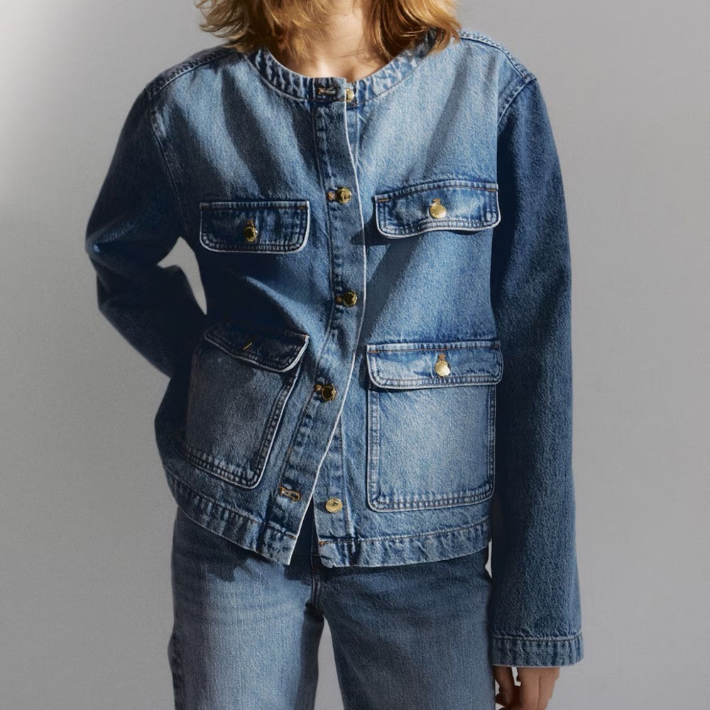 NWT H&M Collarless Denim Jacket